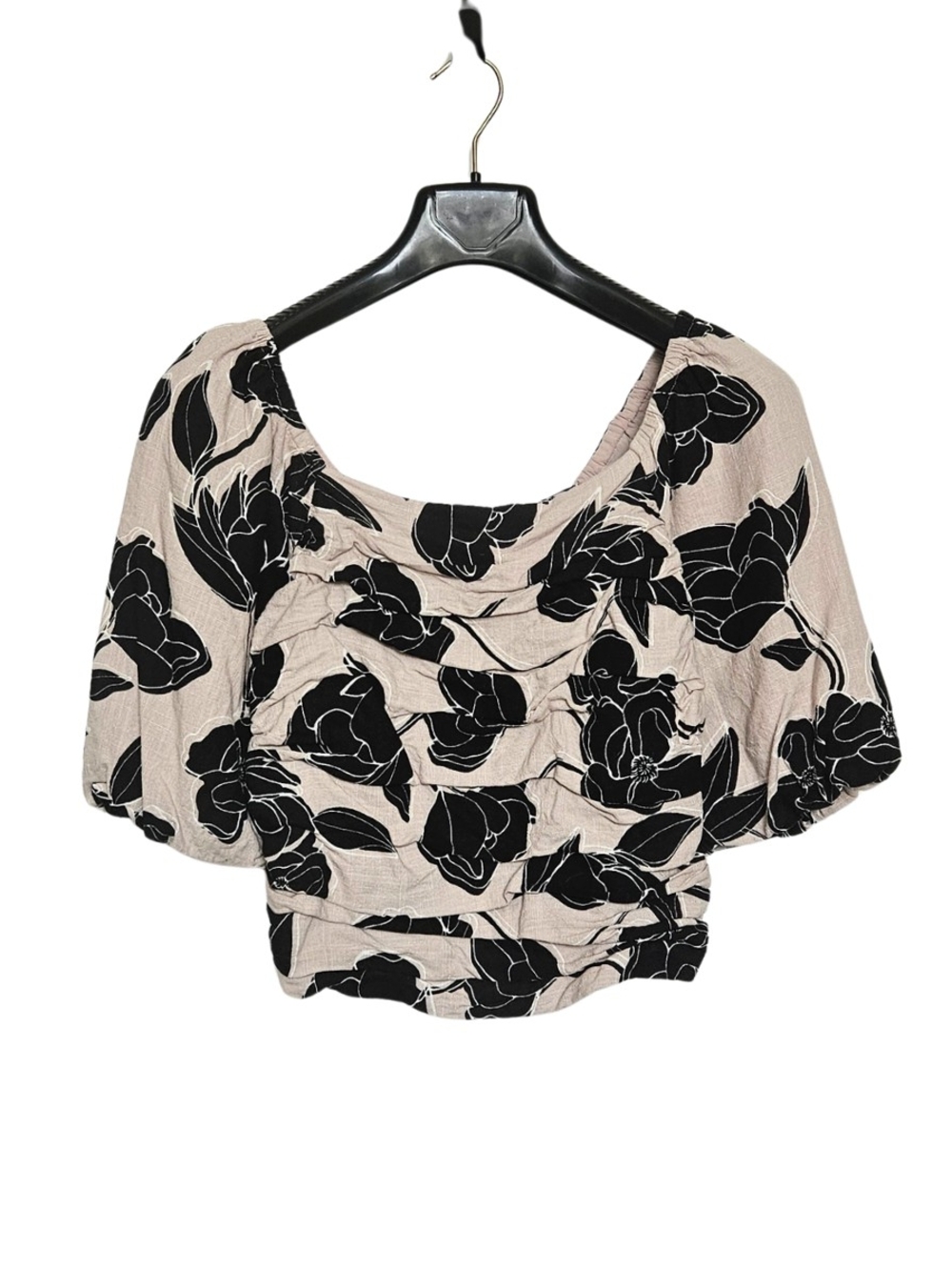 Ann Taylor Factory Women's Small Petite Beige Floral Puff-Sleeve Crop Top